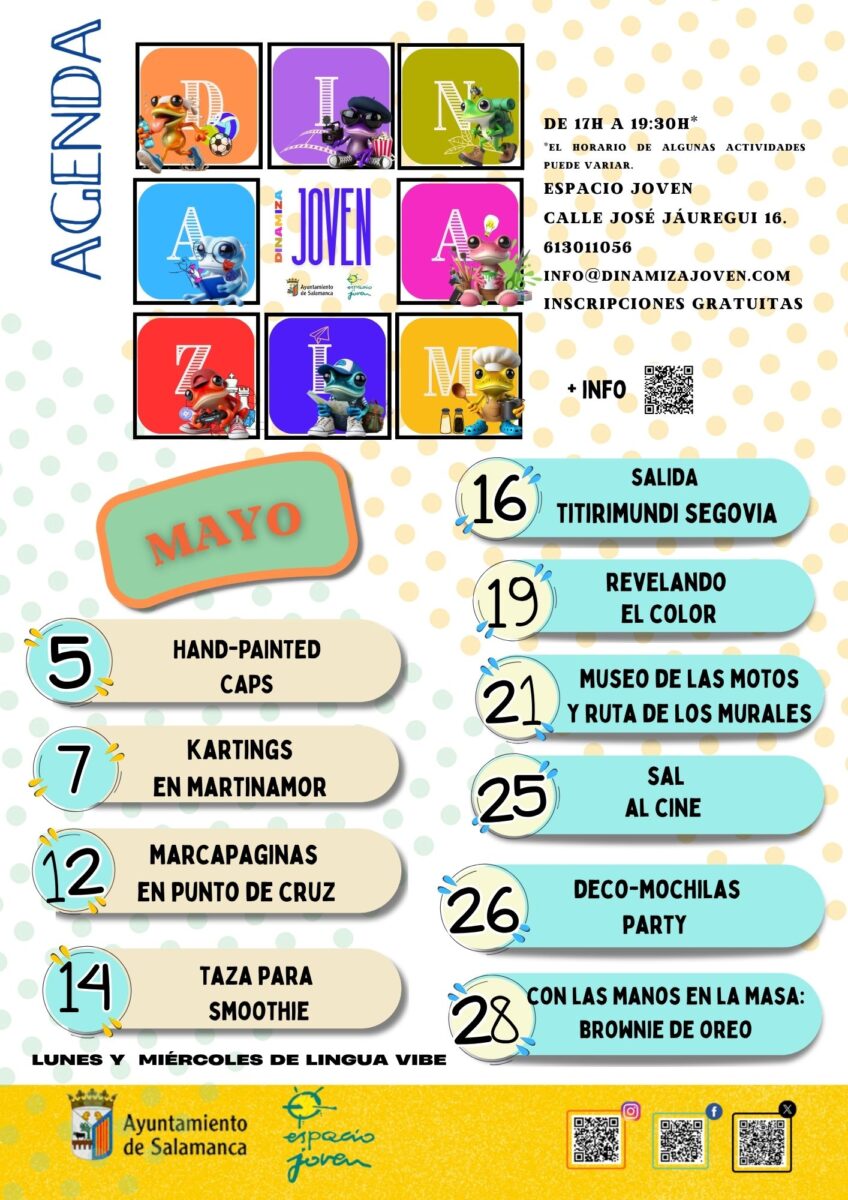 El programa Dinamiza Joven de Salamanca ofrece karts, una excursión a Titirimundi y talleres de cocina y manualidades en mayo